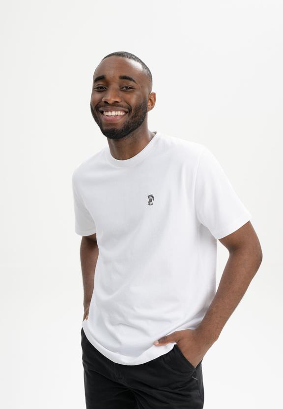 T-Shirt Heavy Pravin Borduurwerk Wit/Koffie via Shop Like You Give a Damn