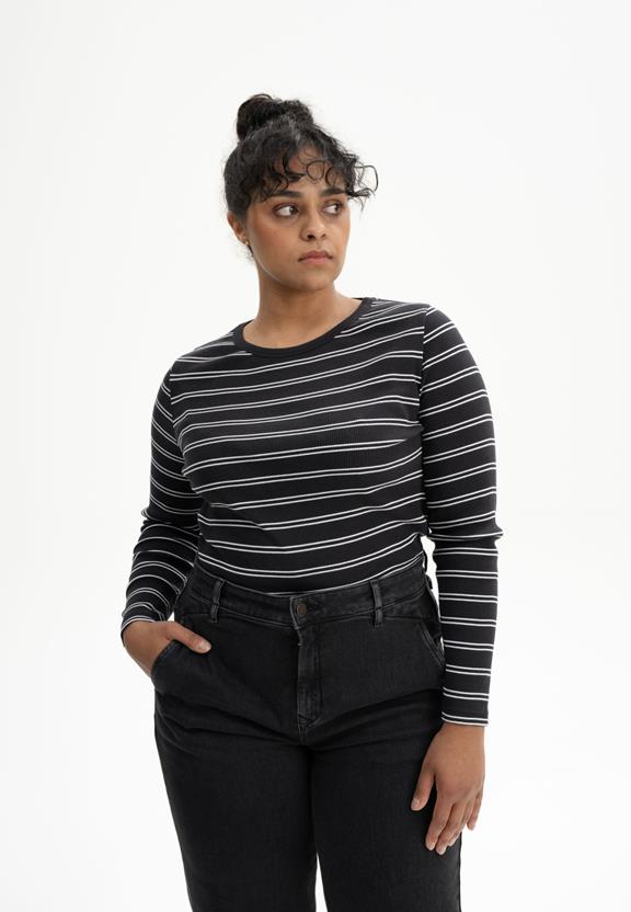 Geribbeld Shirt Lange Mouw Mehar Gestreept Zwart/Wit via Shop Like You Give a Damn