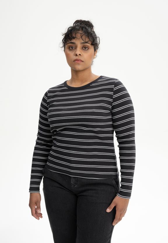 Geribbeld Shirt Lange Mouw Mehar Gestreept Zwart/Wit from Shop Like You Give a Damn