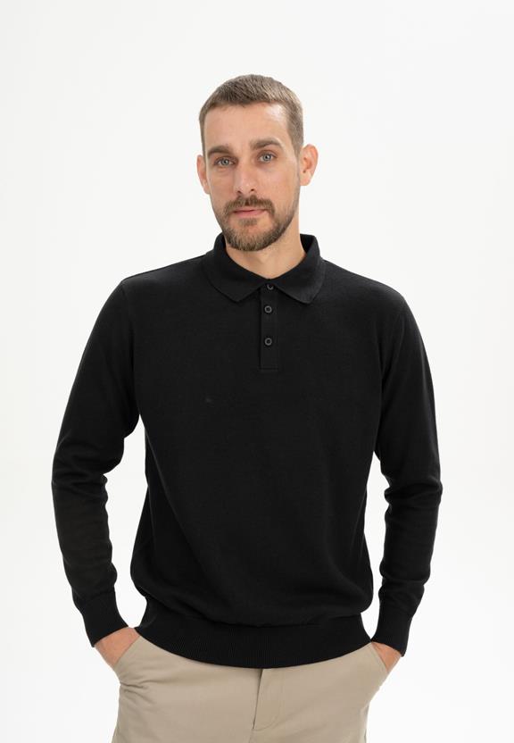 Gebreid Poloshirt Met Lange Mouwen, Harish Zwart via Shop Like You Give a Damn