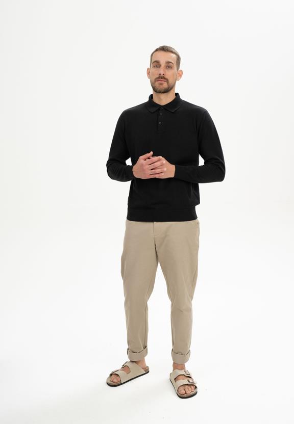 Gebreid Poloshirt Met Lange Mouwen, Harish Zwart from Shop Like You Give a Damn