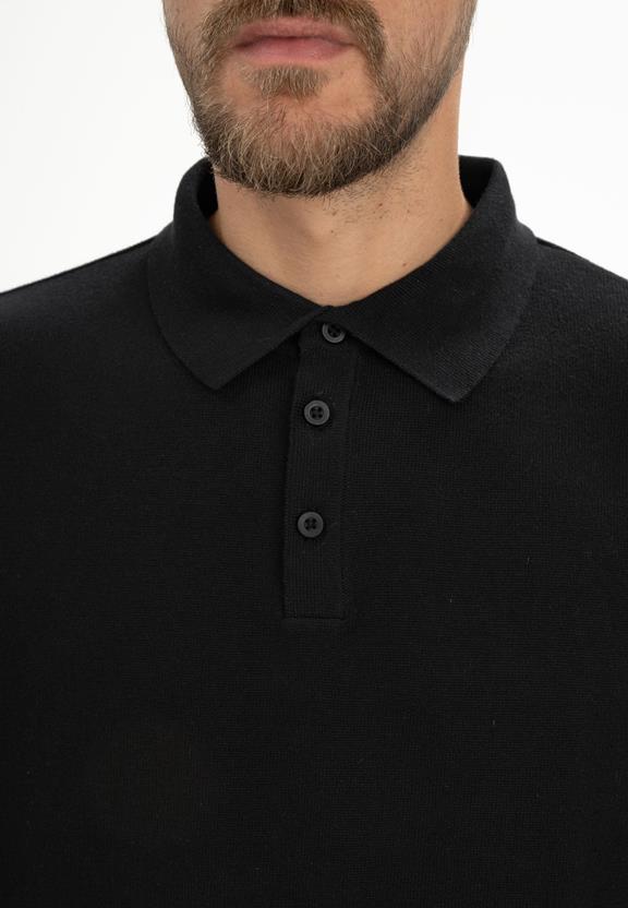 Gebreid Poloshirt Met Lange Mouwen, Harish Zwart from Shop Like You Give a Damn