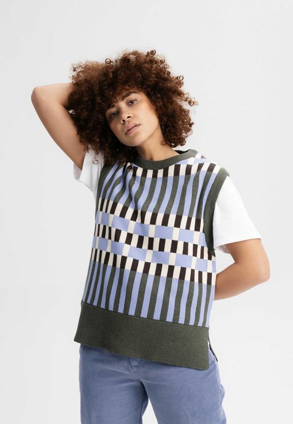 Vest Jacquard Knit Jamuna Gestreept Groen Melange/Multicolor via Shop Like You Give a Damn