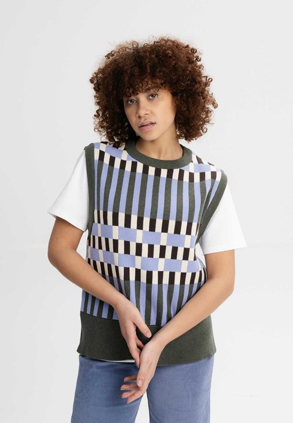 Vest Jacquard Knit Jamuna Gestreept Groen Melange/Multicolor from Shop Like You Give a Damn