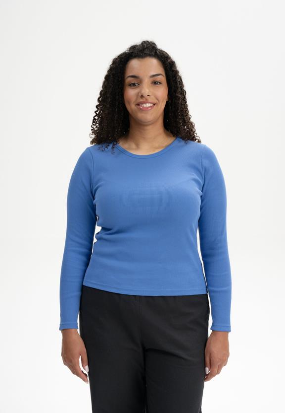 Geribbeld Shirt Lange Mouw Mehar Lagoon Blue via Shop Like You Give a Damn