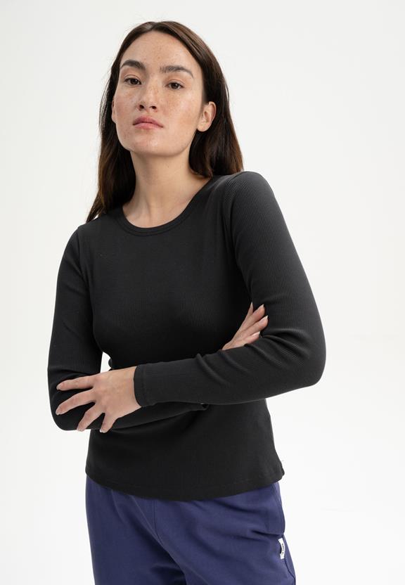 Geribbeld Shirt Lange Mouw Mehar Zwart via Shop Like You Give a Damn