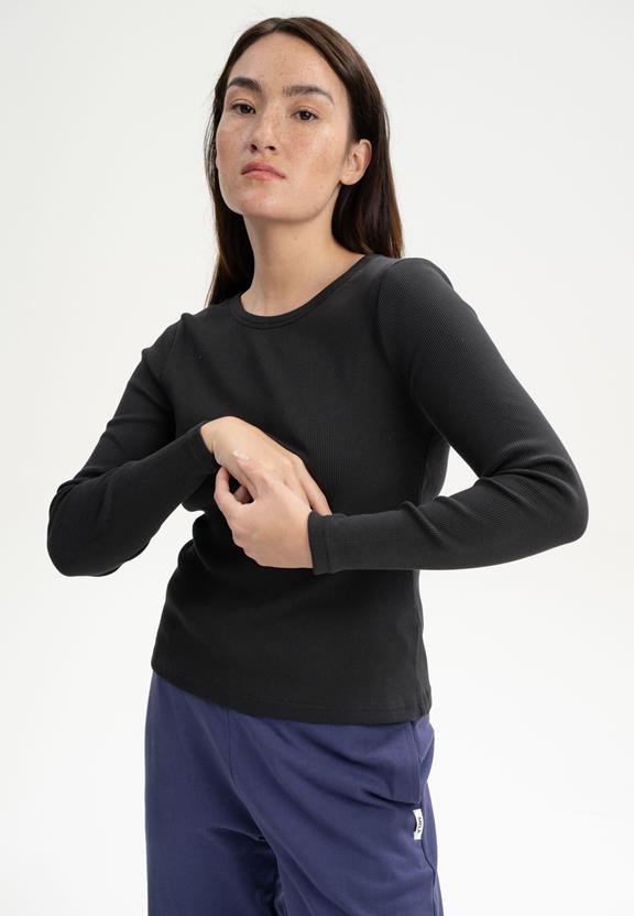 Geribbeld Shirt Lange Mouw Mehar Zwart from Shop Like You Give a Damn