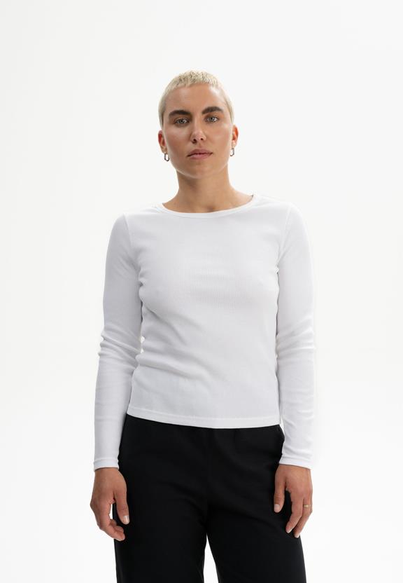 Geribbeld Shirt Lange Mouw Mehar Wit via Shop Like You Give a Damn
