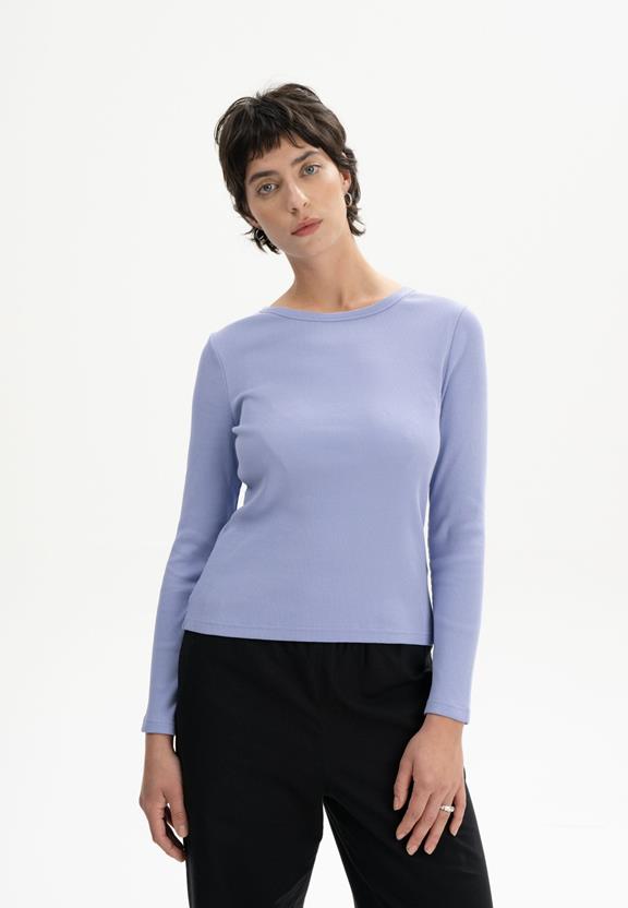 Geribbeld Shirt Lange Mouw Mehar Forgetmenot Lichtblauw via Shop Like You Give a Damn