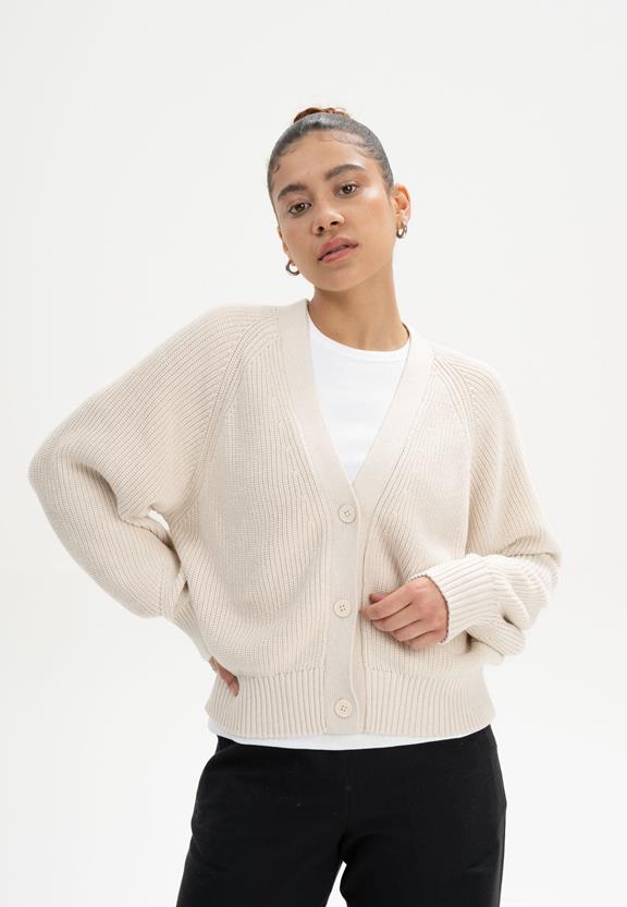 Ribgebreide Cardigan Bhuma CrÃ¨me Melange via Shop Like You Give a Damn