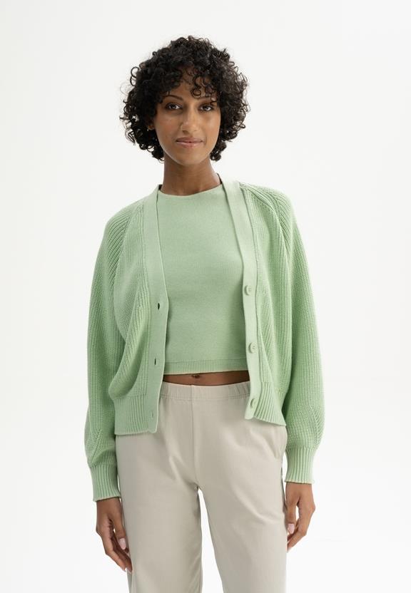 Ribgebreide Cardigan Bhuma Lente Melange Groen via Shop Like You Give a Damn