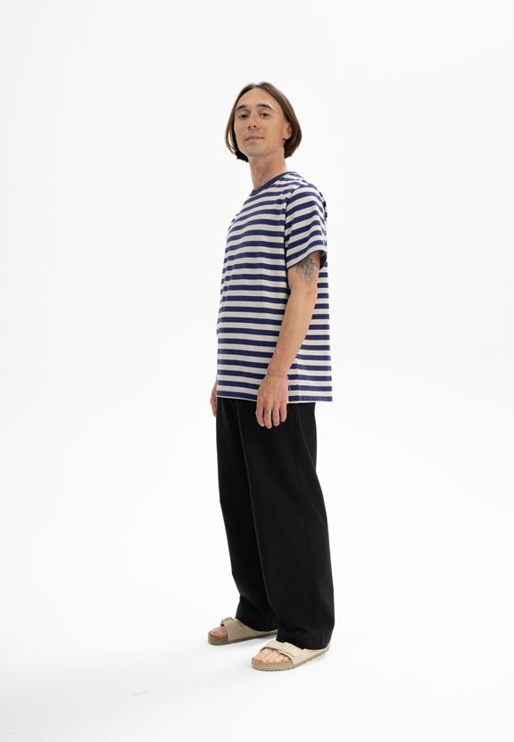 T-Shirt Heavy Pravin Summer Night Paars/Berken Gestreept Beige from Shop Like You Give a Damn