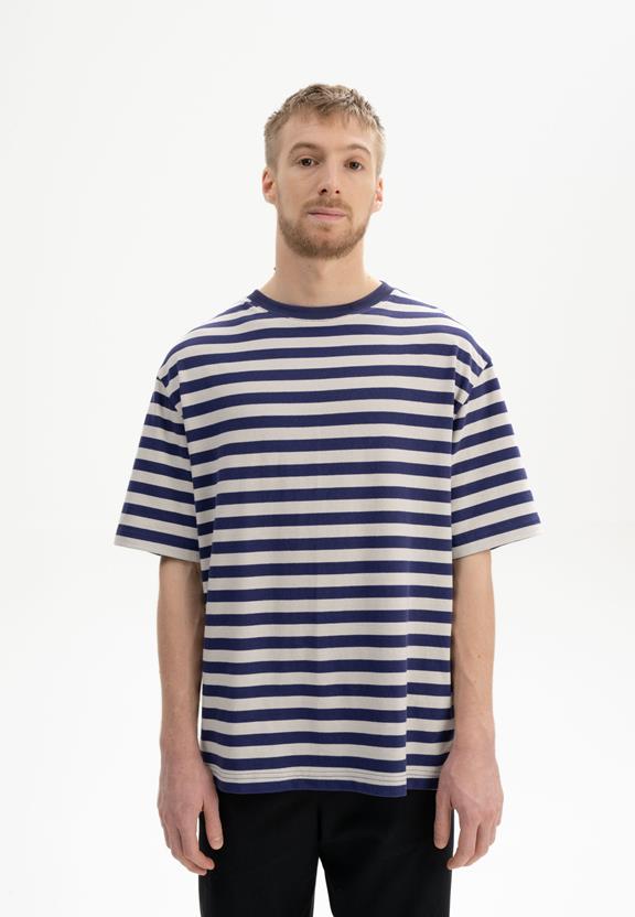 T-Shirt Oversized Heavy Bhajan Zomernacht Paars / Berk Gestreept Beige via Shop Like You Give a Damn