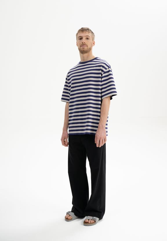 T-Shirt Oversized Heavy Bhajan Zomernacht Paars / Berk Gestreept Beige from Shop Like You Give a Damn