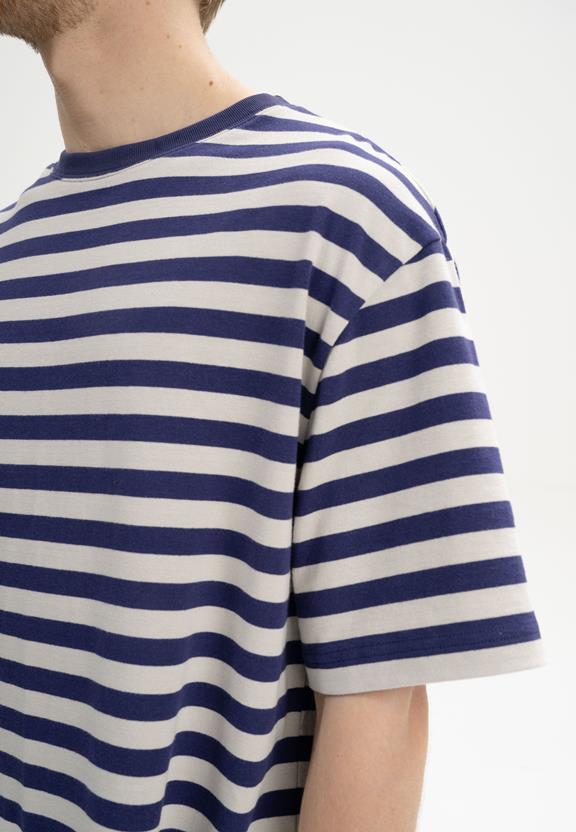 T-Shirt Oversized Heavy Bhajan Zomernacht Paars / Berk Gestreept Beige from Shop Like You Give a Damn