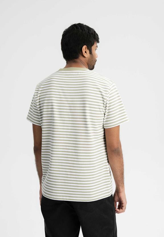 T-Shirt Heavy Pravin Tea Leaf Groen/Wit Gestreept from Shop Like You Give a Damn