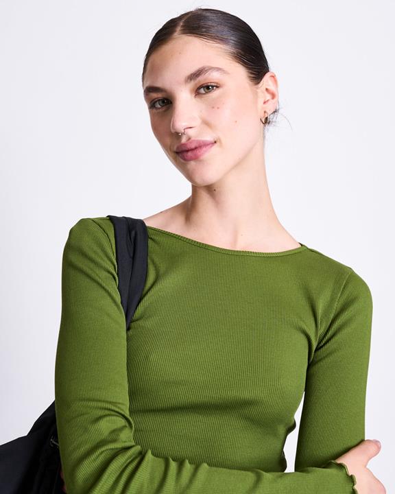 Top Minirib Longsleeve Aversa Woody Olijf via Shop Like You Give a Damn