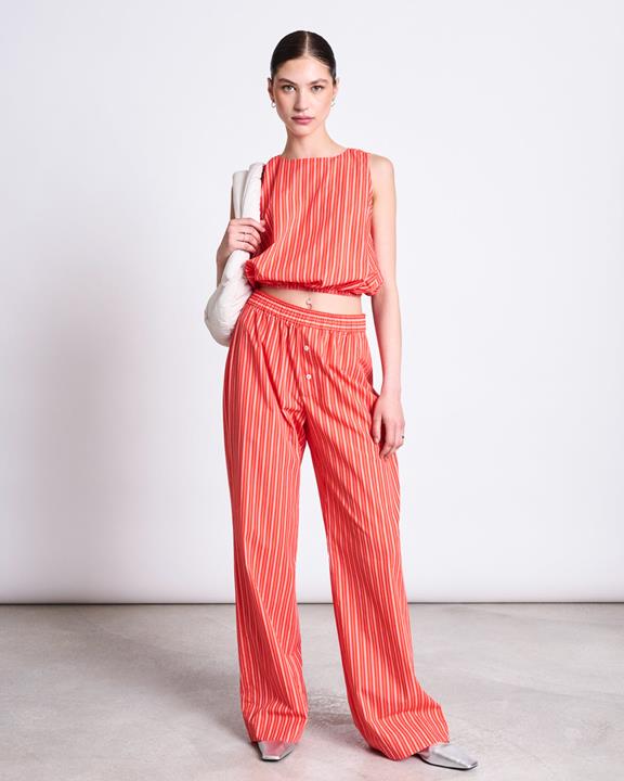 Broek Soby Kersenrood Wit Gestreept from Shop Like You Give a Damn