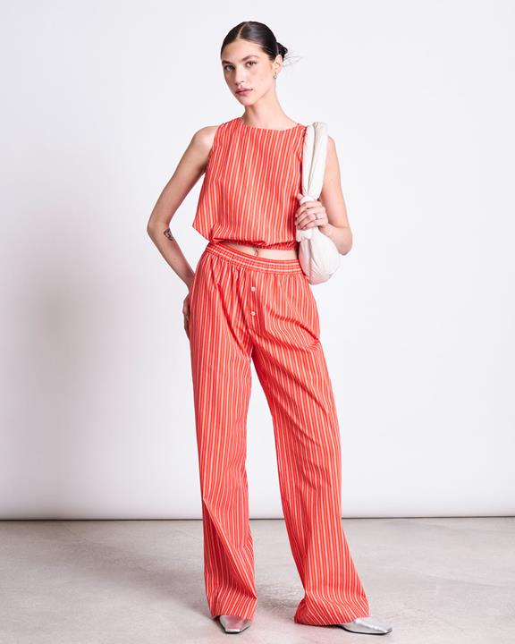 Broek Soby Kersenrood Wit Gestreept from Shop Like You Give a Damn