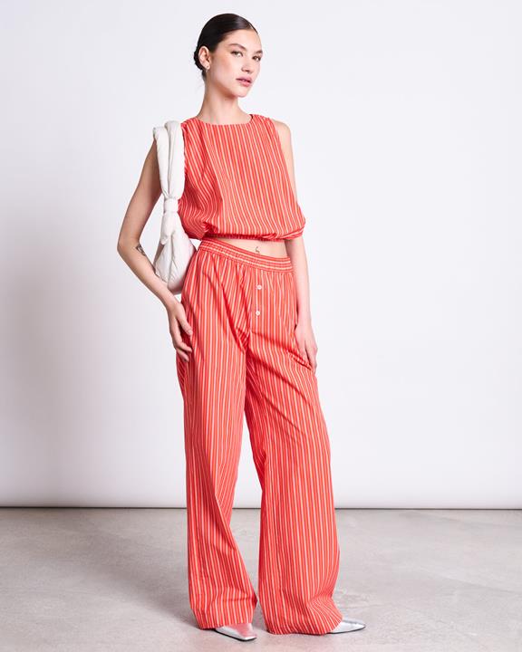 Broek Soby Kersenrood Wit Gestreept from Shop Like You Give a Damn
