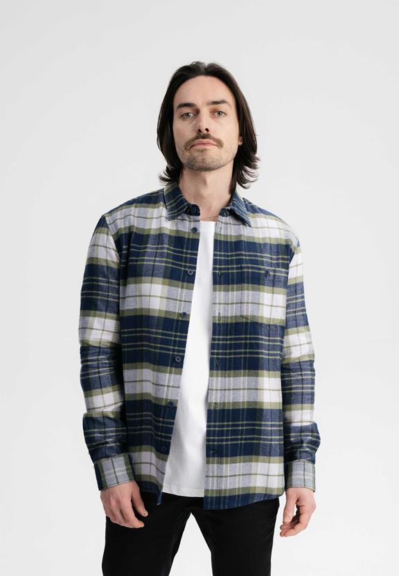 Overhemd Flanell Sahel Navy / Lavendel Ruit from Shop Like You Give a Damn