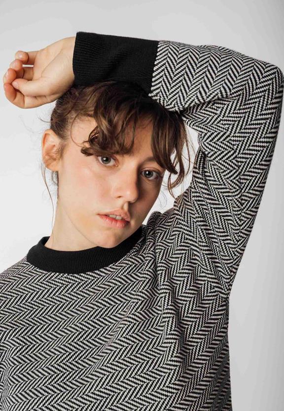 Gebreide Trui Jacquard Faiza Zwart/CrÃ¨me Visgraatmotief from Shop Like You Give a Damn