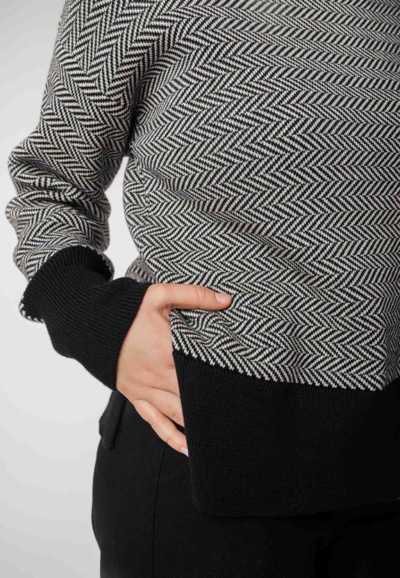 Gebreide Trui Jacquard Faiza Zwart/CrÃ¨me Visgraatmotief from Shop Like You Give a Damn
