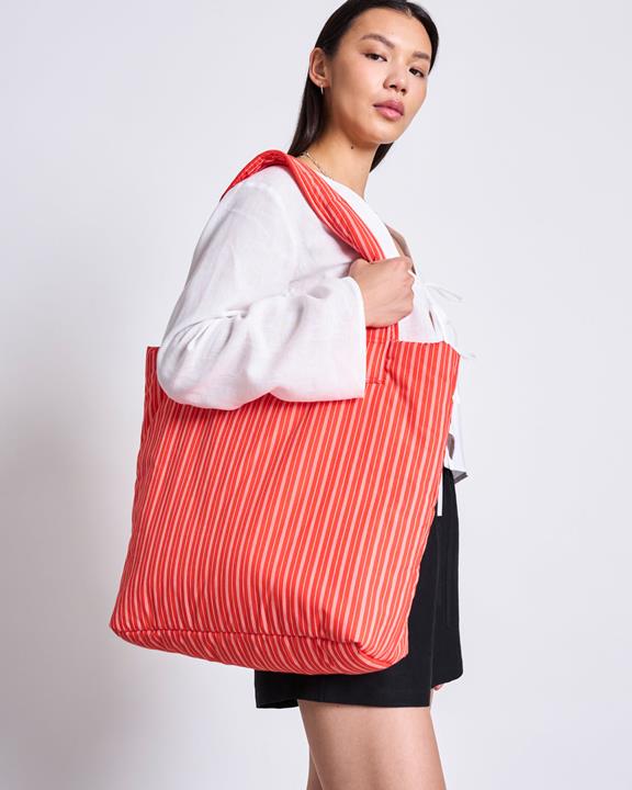 Tas Shopper Gevoerd Smol Kersenrood Wit Gestreept via Shop Like You Give a Damn