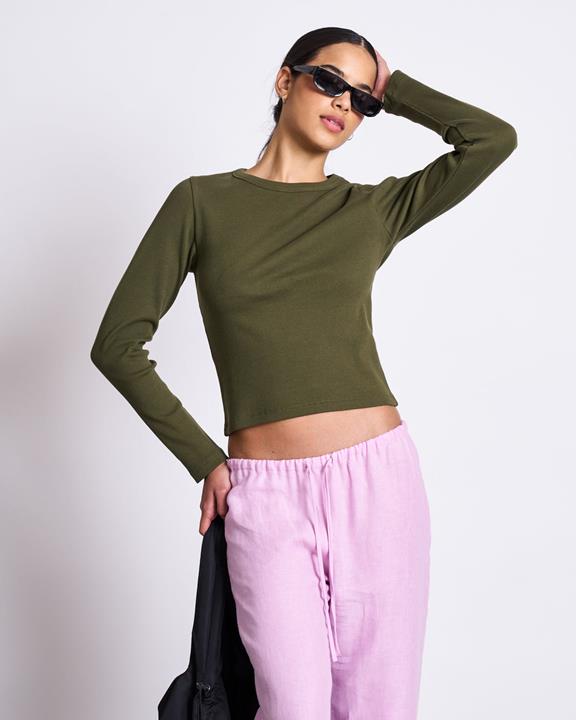 T-Shirt Lange Mouw Rib Muri Donker Olijfgroen from Shop Like You Give a Damn