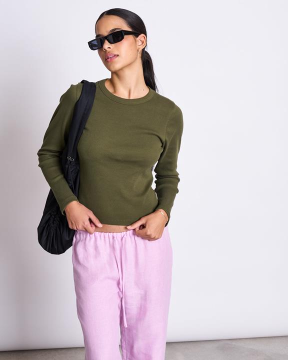 T-Shirt Lange Mouw Rib Muri Donker Olijfgroen from Shop Like You Give a Damn