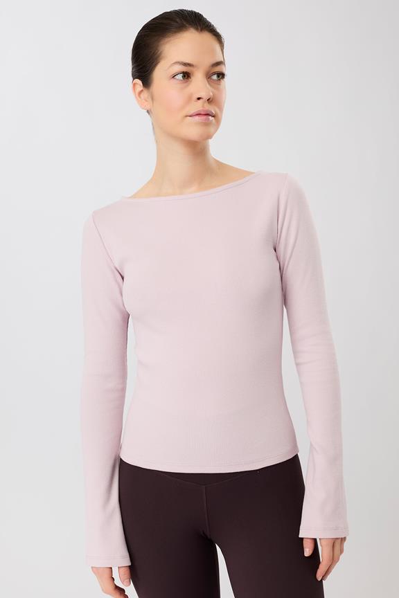 Lange Mouw Geribbelde Boothalslijn Mauve Roze via Shop Like You Give a Damn