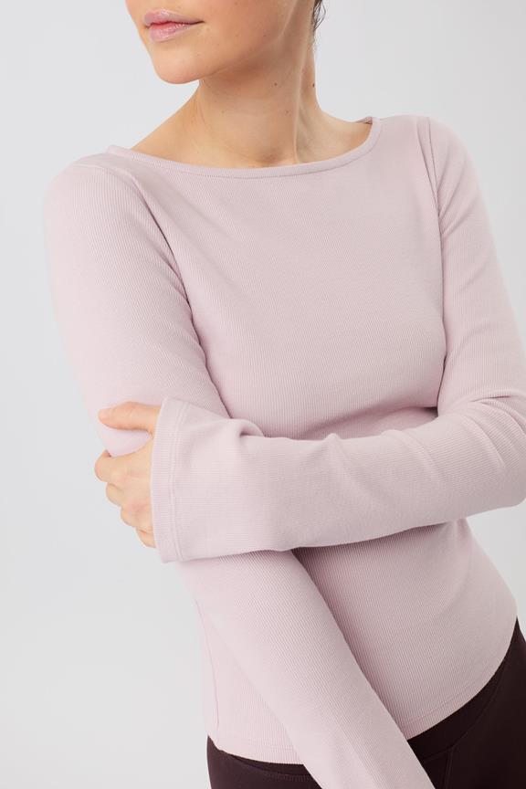Lange Mouw Geribbelde Boothalslijn Mauve Roze from Shop Like You Give a Damn