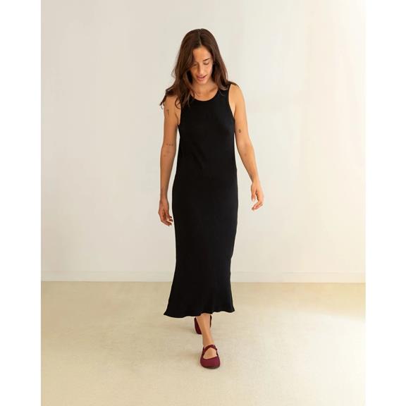 Kleid Gerippt Blume Schwarz 1