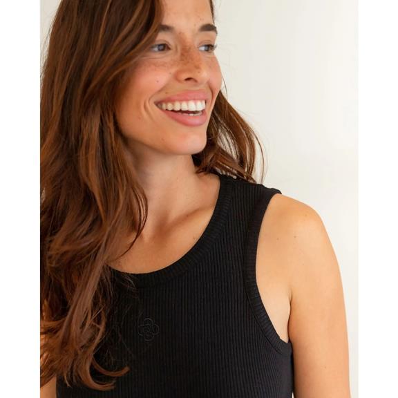 Kleid Gerippt Blume Schwarz 2