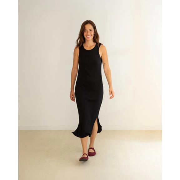 Kleid Gerippt Blume Schwarz 3