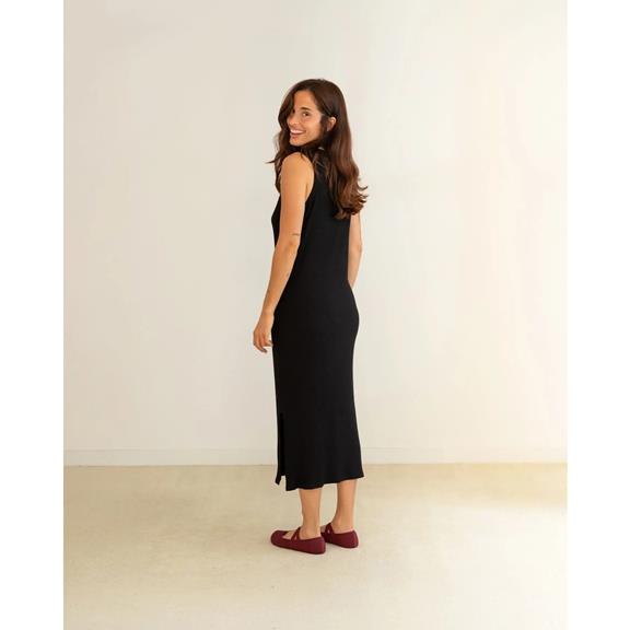 Kleid Gerippt Blume Schwarz 5