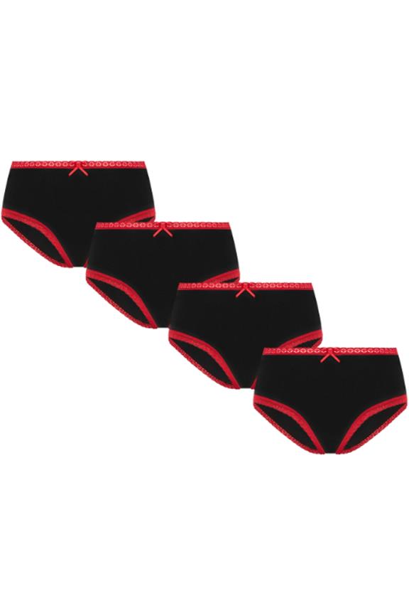 Multipack X4 Slips Hipster Met Kant Zwart/Rood via Shop Like You Give a Damn
