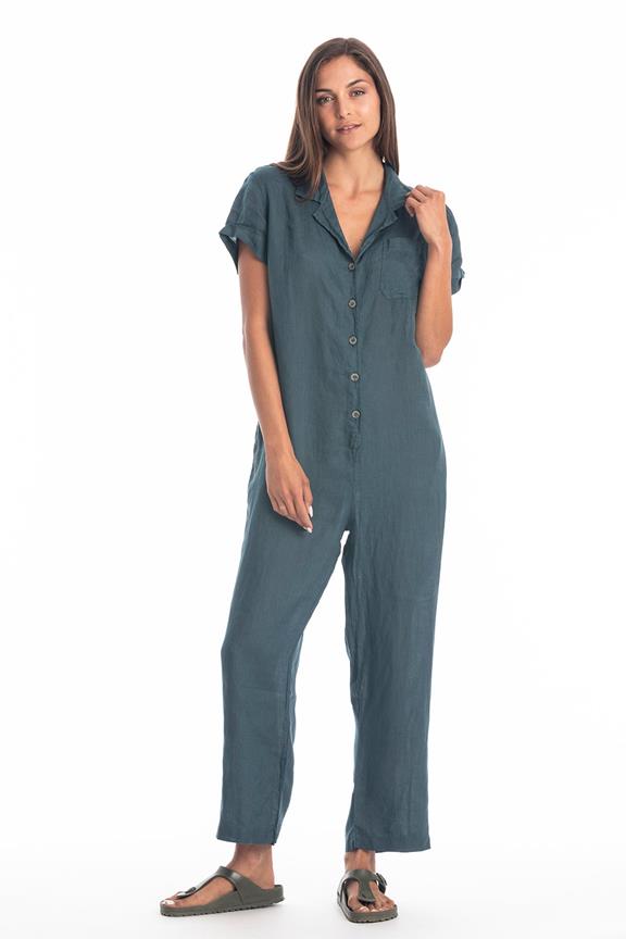 Jumpsuit Portofino Linnen Oceaanblauw via Shop Like You Give a Damn