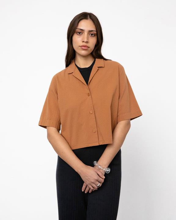 Shirt Cropped Seersucker Bowling Caramel from Shop Like You Give a Damn