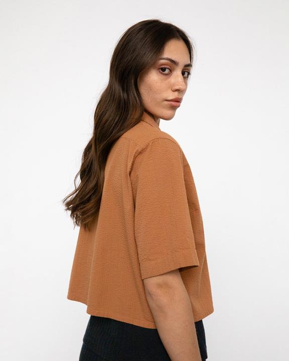 Shirt Cropped Seersucker Bowling Caramel from Shop Like You Give a Damn