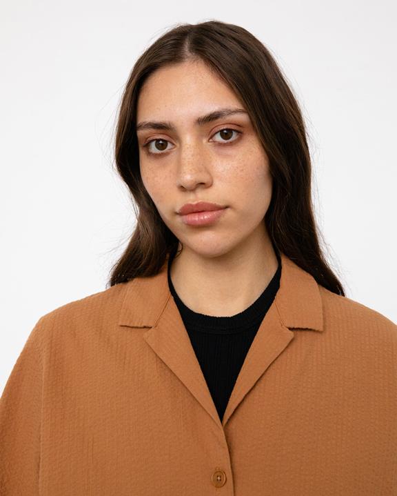 Shirt Cropped Seersucker Bowling Caramel from Shop Like You Give a Damn