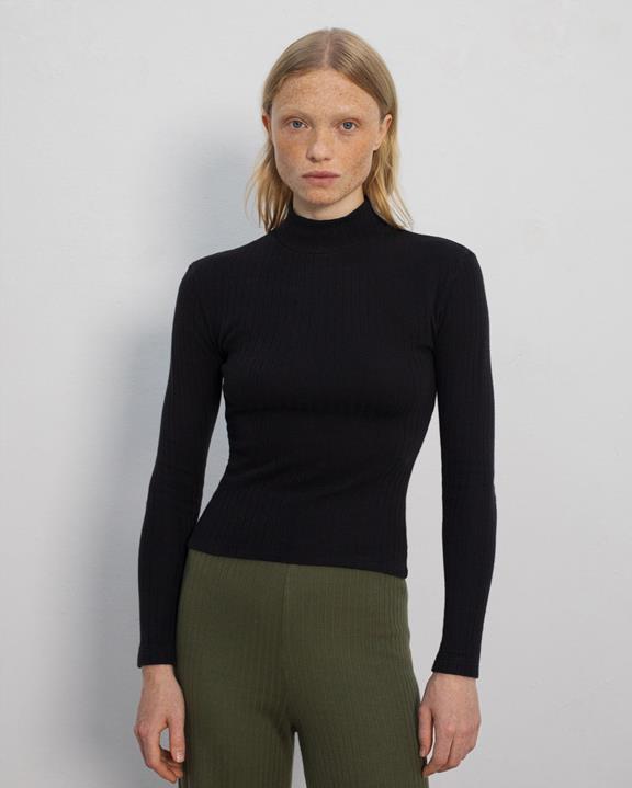 Lange Mouwen Geribbelde Mockneck Zwart from Shop Like You Give a Damn