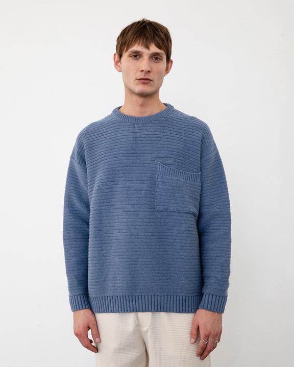 Trui Gebreid Geribbeld Blauw from Shop Like You Give a Damn