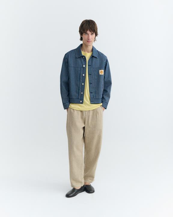 Thinking MU Jacket Boxy Bruno Natural Dye Striped Blue