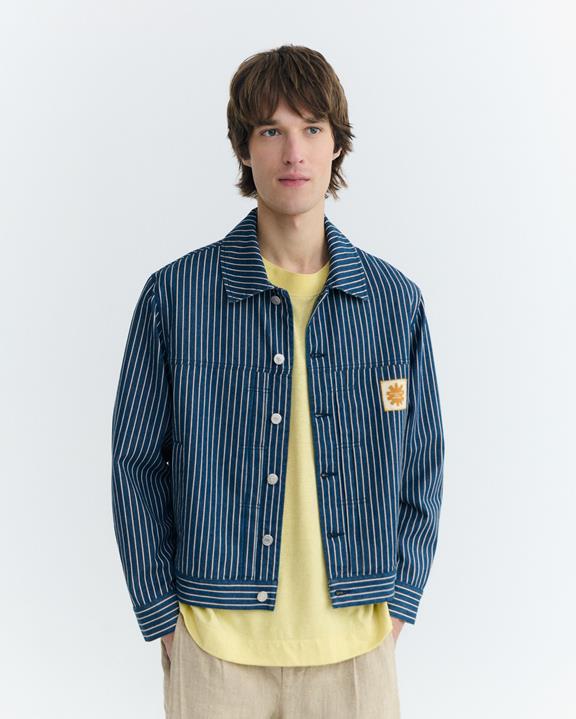 Thinking MU Jacket Boxy Bruno Natural Dye Striped Blue