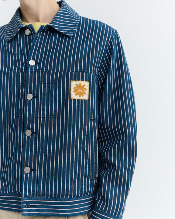 Thinking MU Jacket Boxy Bruno Natural Dye Striped Blue