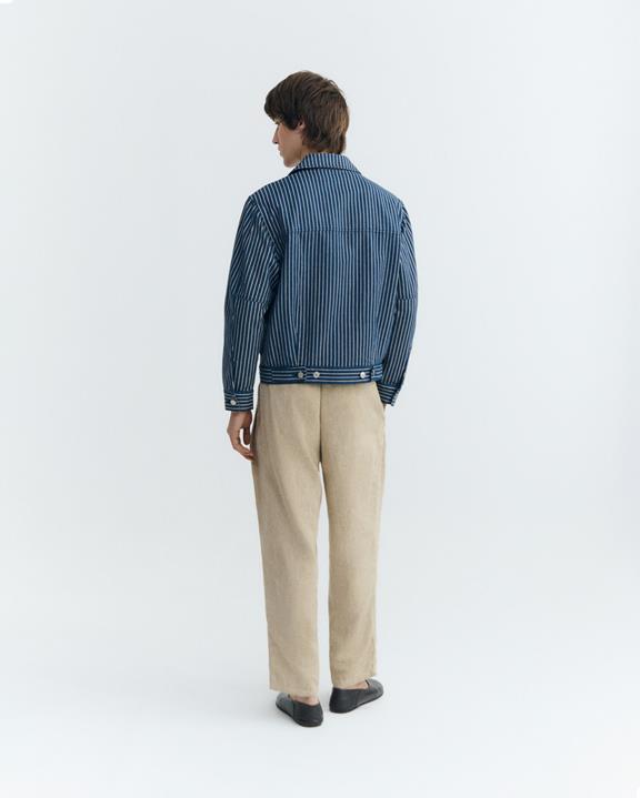 Thinking MU Jacket Boxy Bruno Natural Dye Striped Blue