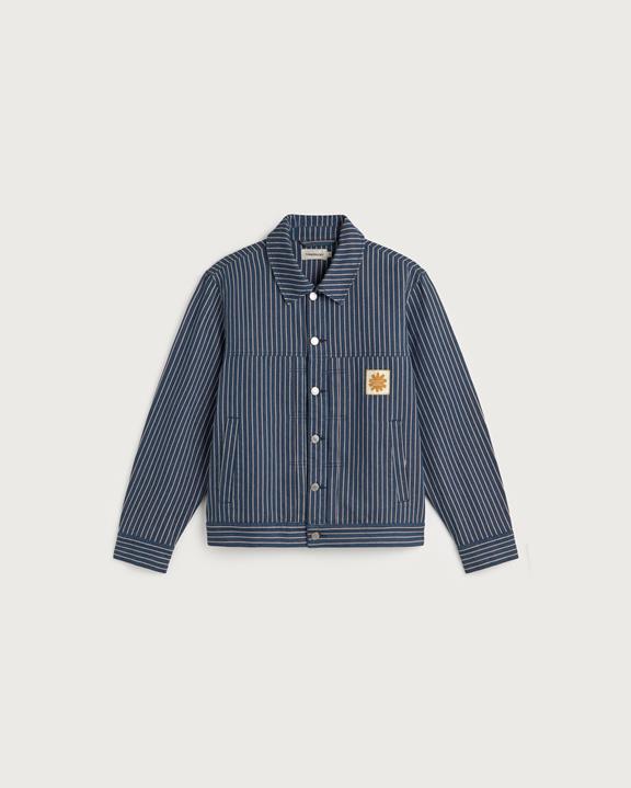 Thinking MU Jacket Boxy Bruno Natural Dye Striped Blue