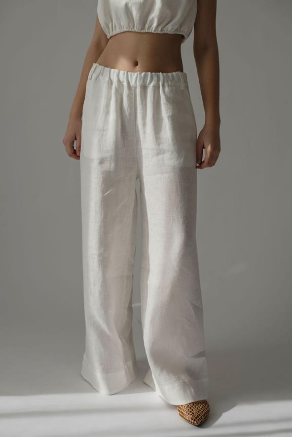 Amber Linen Broek Ida Met Wijde Pijpen Wit