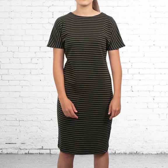 Dress - Striped Jersey Fabric - Army/Blackº 4